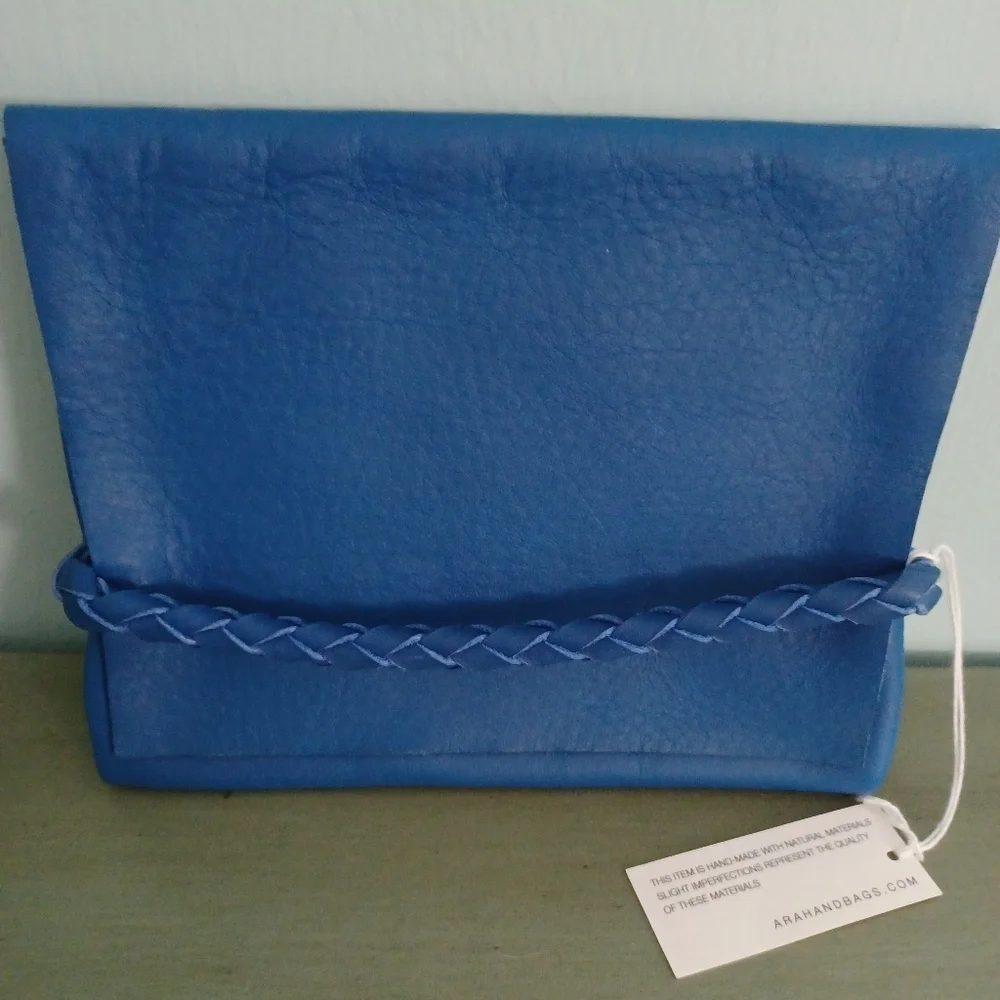 ARA‎ Small Foldover Clutch in Cobalt of Full Grain Cowhide.  New With Tag…